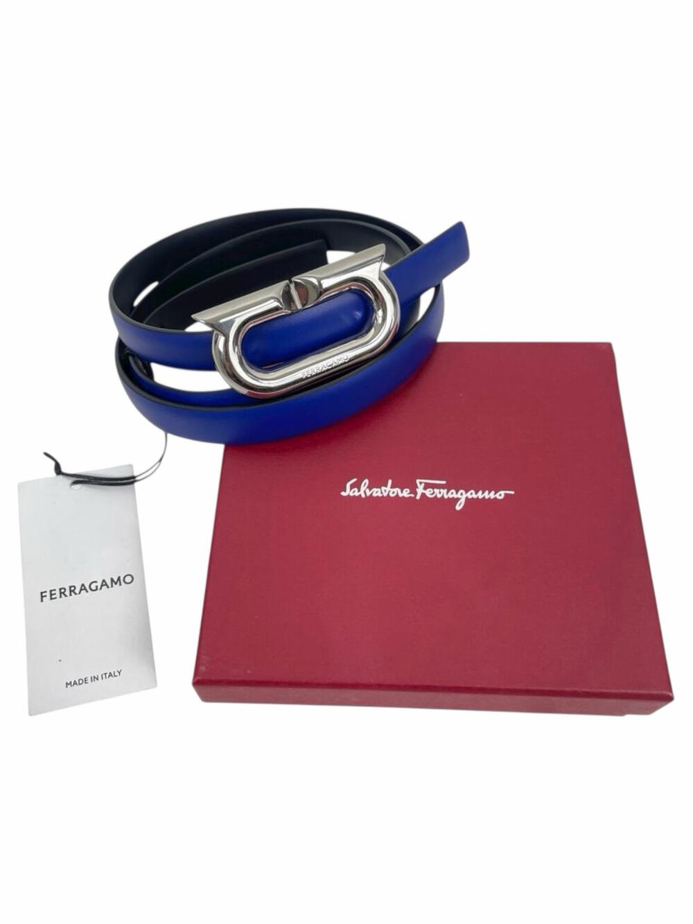 Salvatore Ferragamo Gancio Ellipse Skinny Leather Belt Size 80/32"